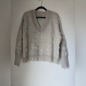 Anthropologie Beige and Lavender V-Neck Sweater